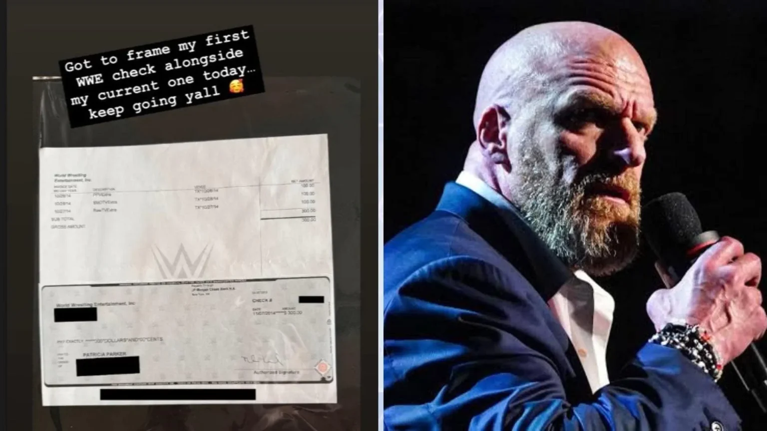 Nuevo fichaje de WWE comparte foto de su primer cheque de la empresa; revela monto recibido Triple H